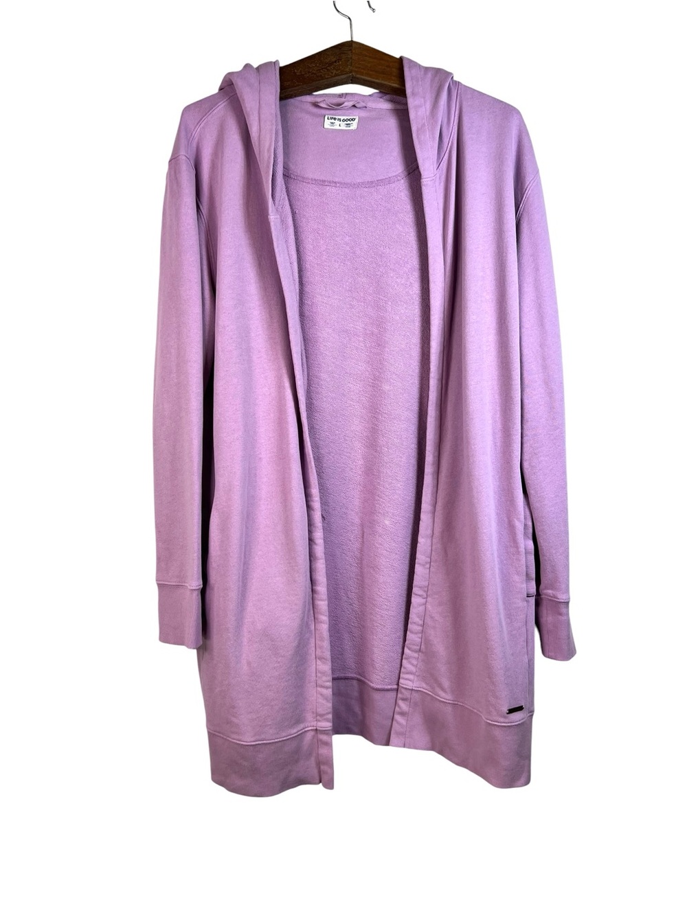 Life Is Good Women’s Purple Solid French Terry Beyond Hip Hoodie Cardigan L FLAW
